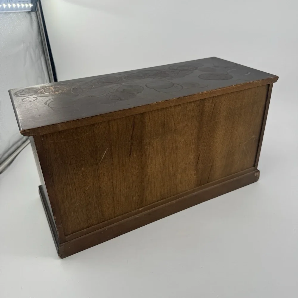 Vintage Japanese Wood‎ Jewelry Box Chest 9 Drawer MCM Teal Velvet Lined Japan